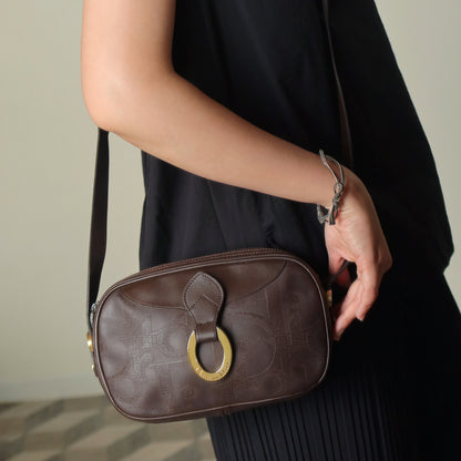Christian Dior Vintage Dark Brown Trotter Monogram Oval Crossbody Bag