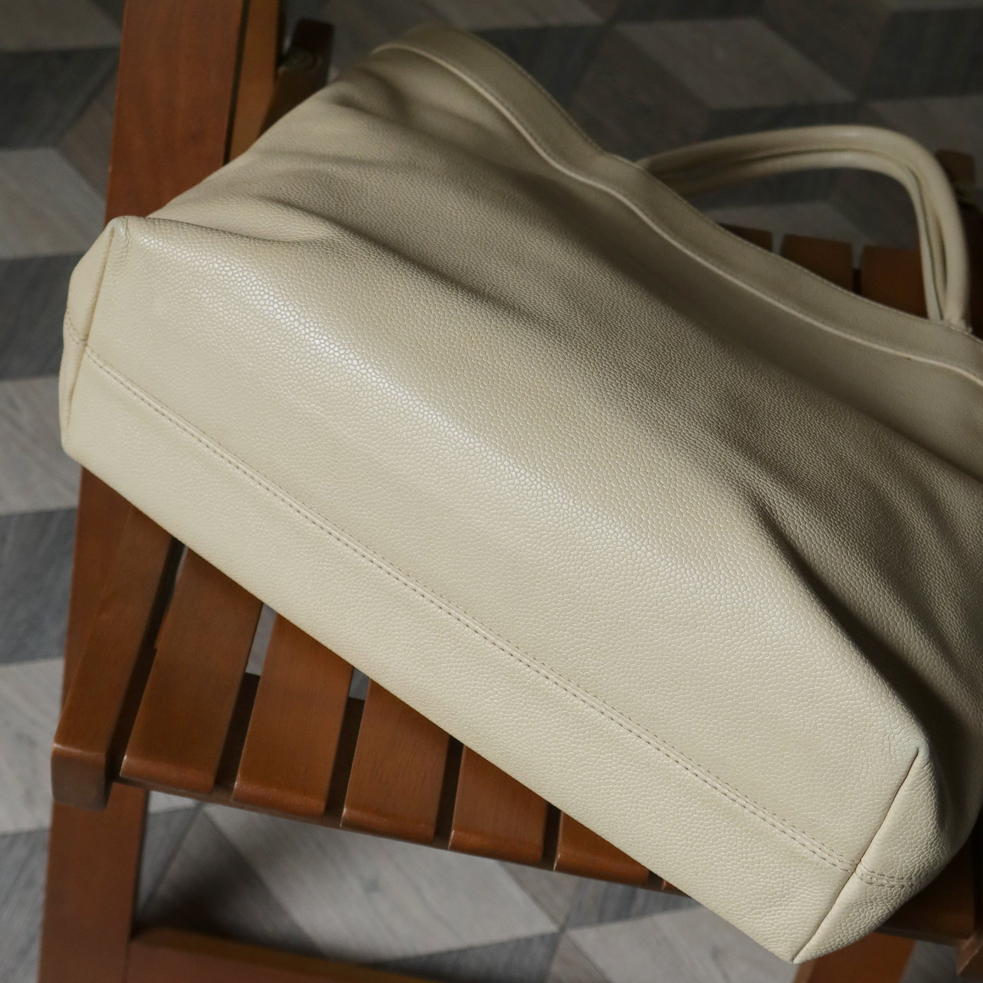 Chanel Vintage Caviar Leather Beige Tote Bag