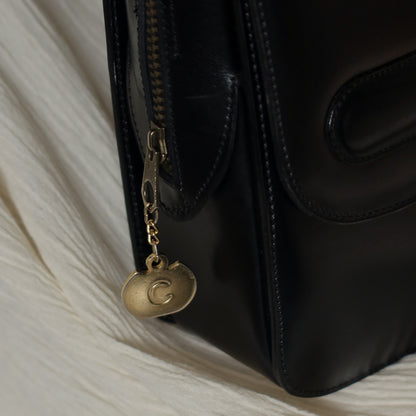 Celine Vintage Classic Black Calfskin Triomphe turn lock 2way Bag