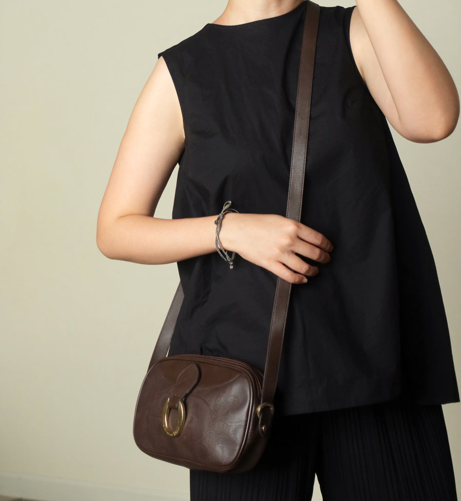 Christian Dior Vintage Dark Brown Trotter Monogram Gold Ring Oval Crossbody Bag