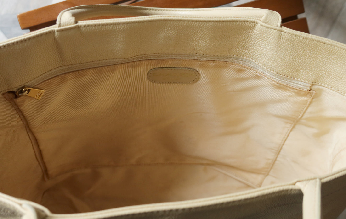 Chanel Vintage Caviar Leather Beige Tote Bag