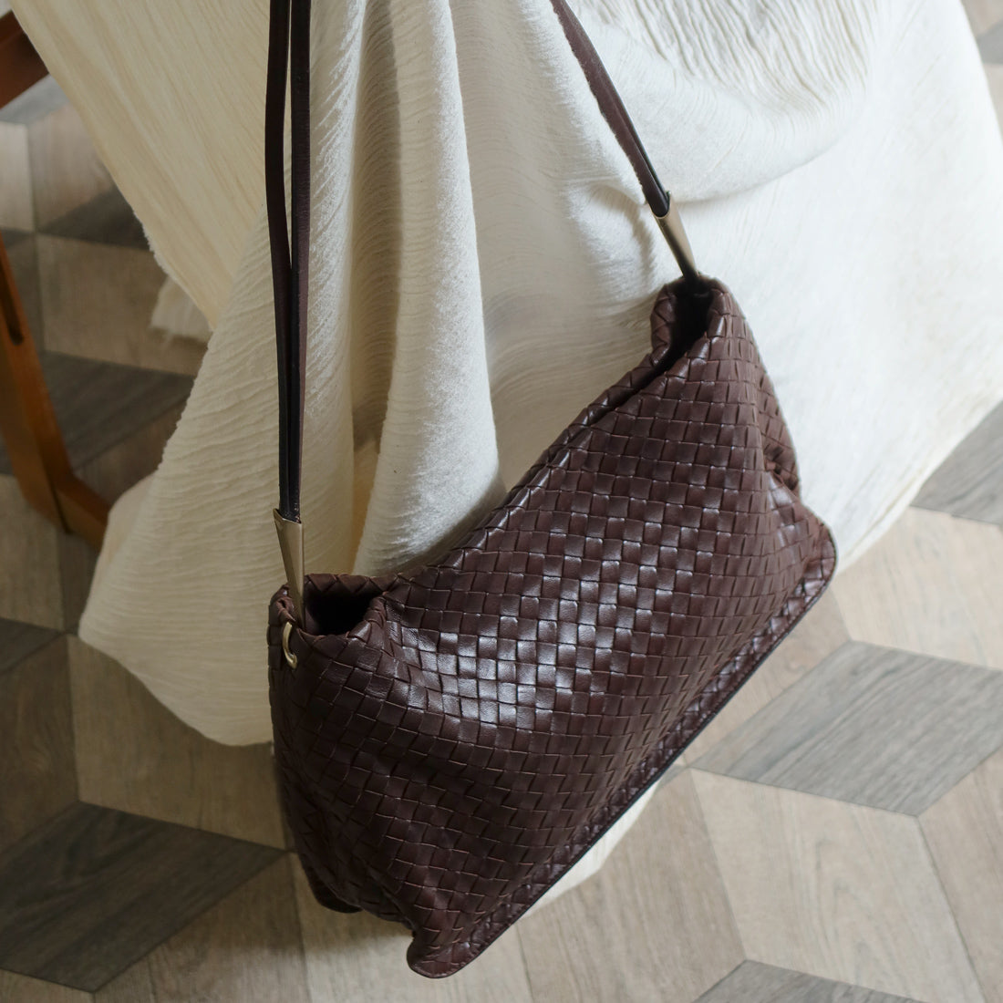 Bottega Veneta Vintage Dark Brown Intrecciato Leather Sardine Shoulder Bag