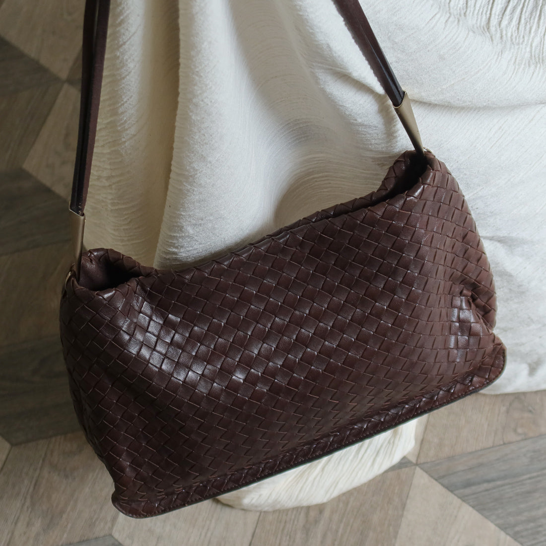 Bottega Veneta Vintage Dark Brown Intrecciato Leather Sardine Shoulder Bag