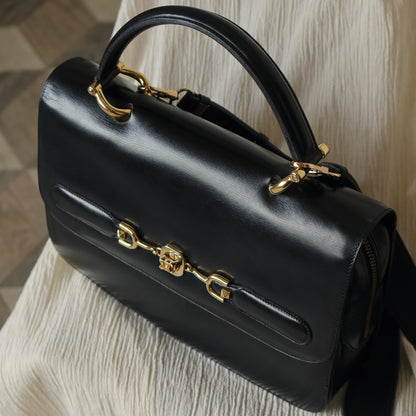 Celine Vintage Classic Black Calfskin Triomphe turn lock 2way Bag