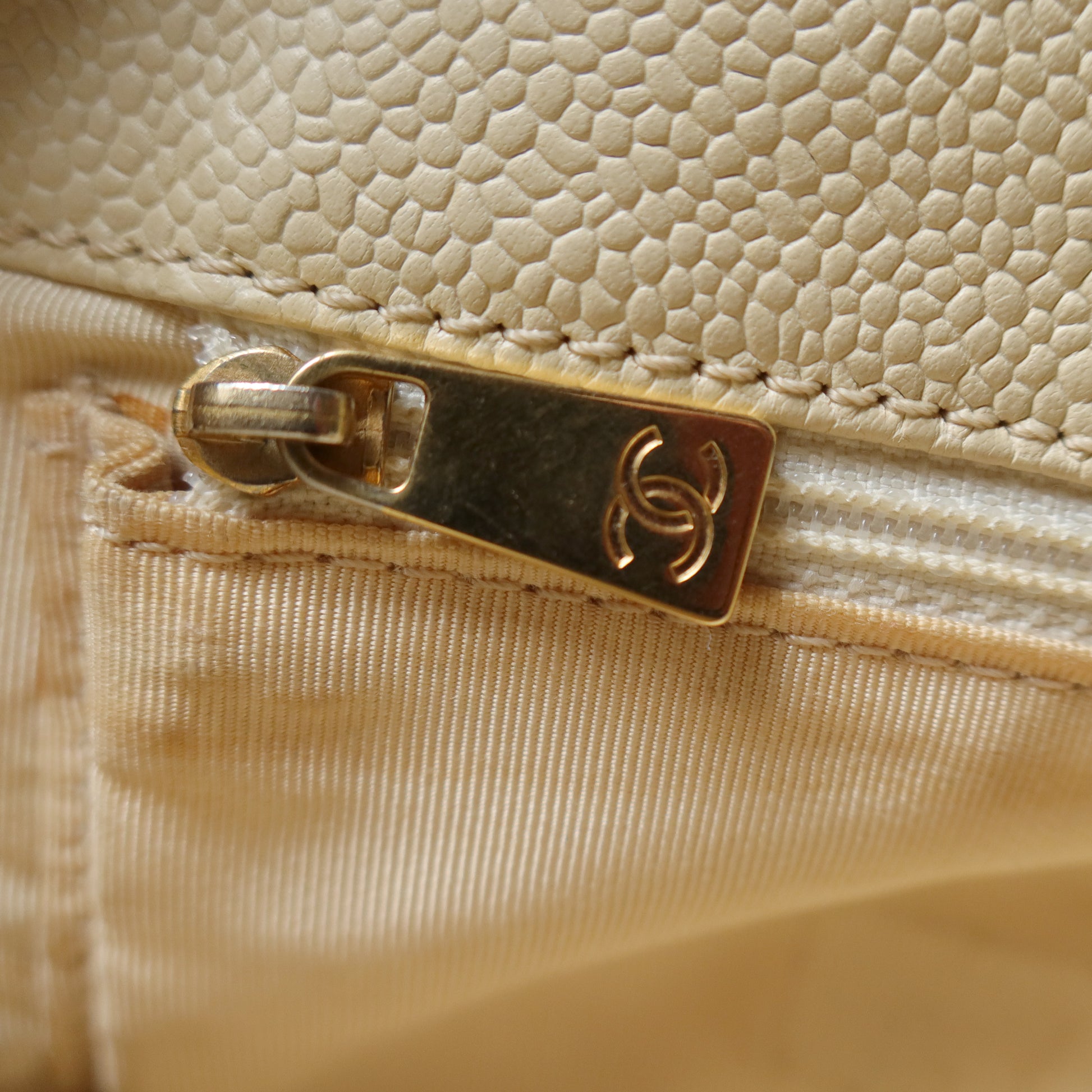 Chanel Vintage Caviar Leather Beige Tote Bag