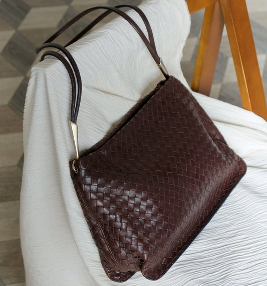 Bottega Veneta Vintage Dark Brown Intrecciato Leather Sardine Shoulder Bag
