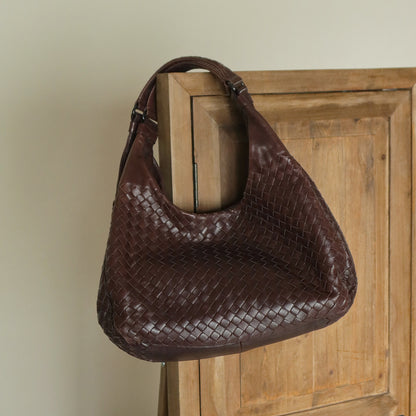 Bottega Veneta Vintage Dark Brown Intrecciato Campana Hobo Shoulder Bag M2
