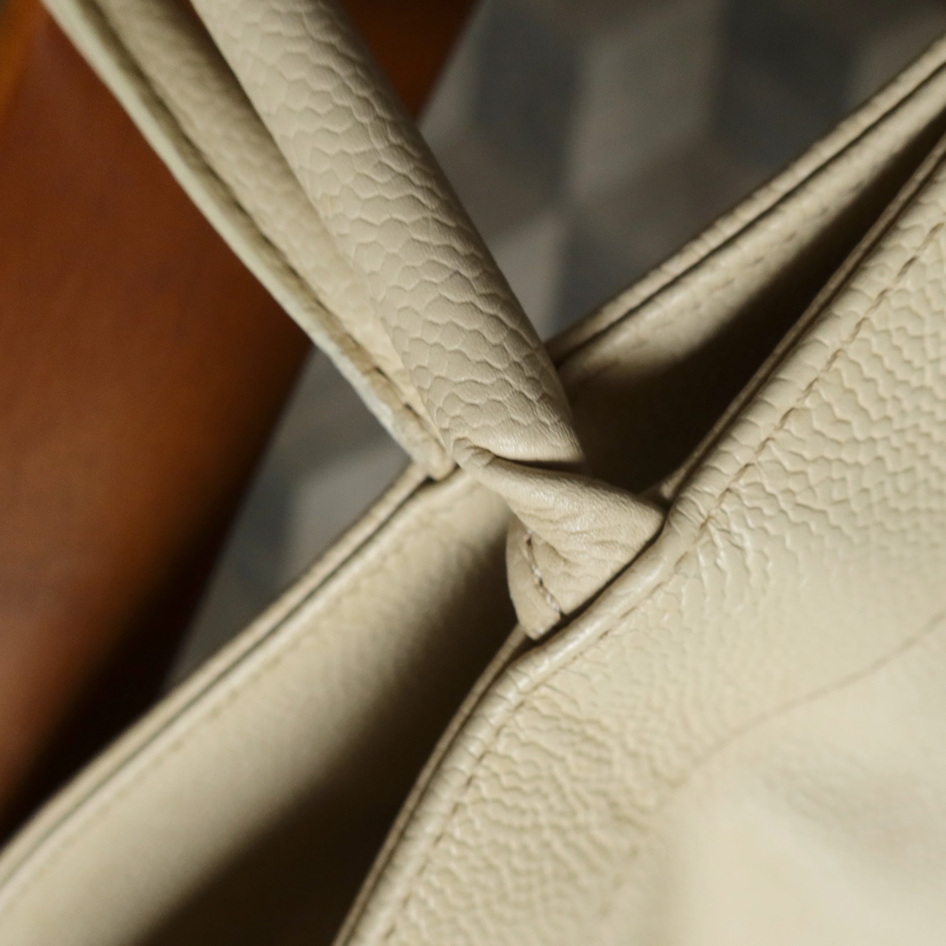 Chanel Vintage Caviar Leather Beige Tote Bag