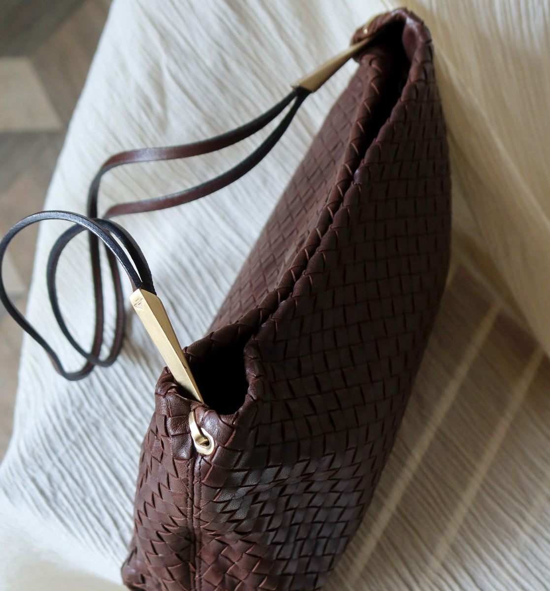 Bottega Veneta Vintage Dark Brown Intrecciato Leather Sardine Shoulder Bag
