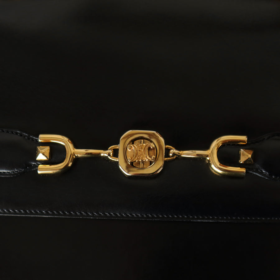Celine Vintage Classic Black Calfskin Triomphe turn lock 2way Bag