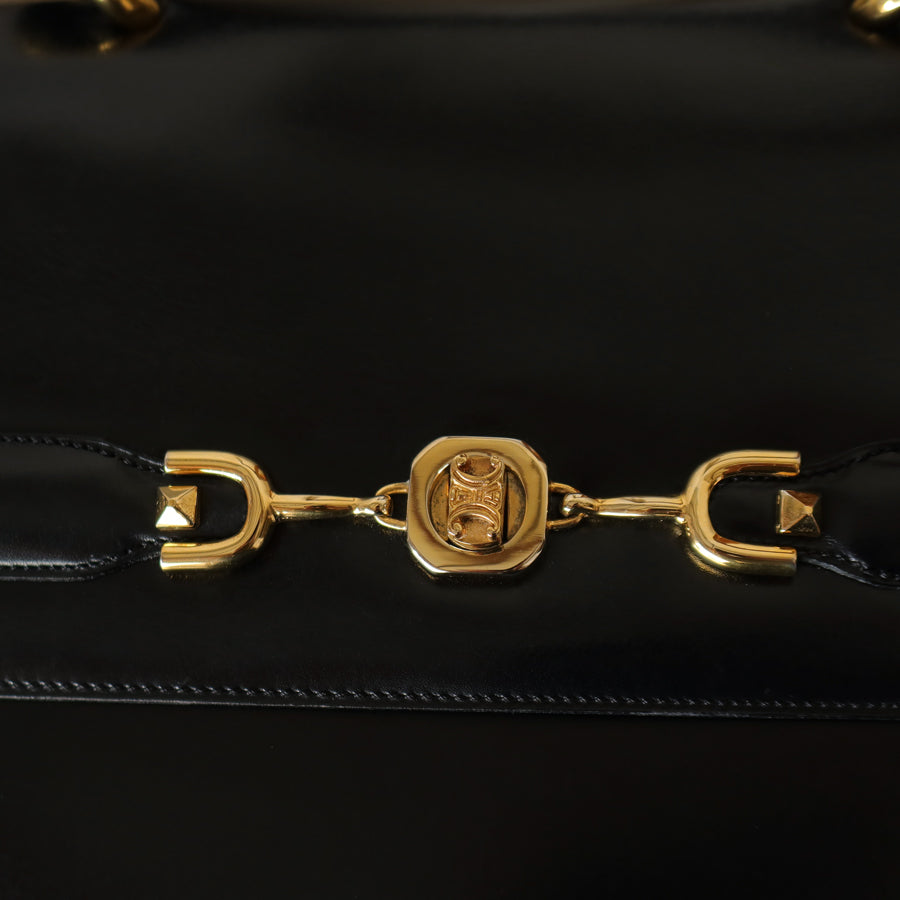 Celine Vintage Classic Black Calfskin Triomphe turn lock 2way Bag