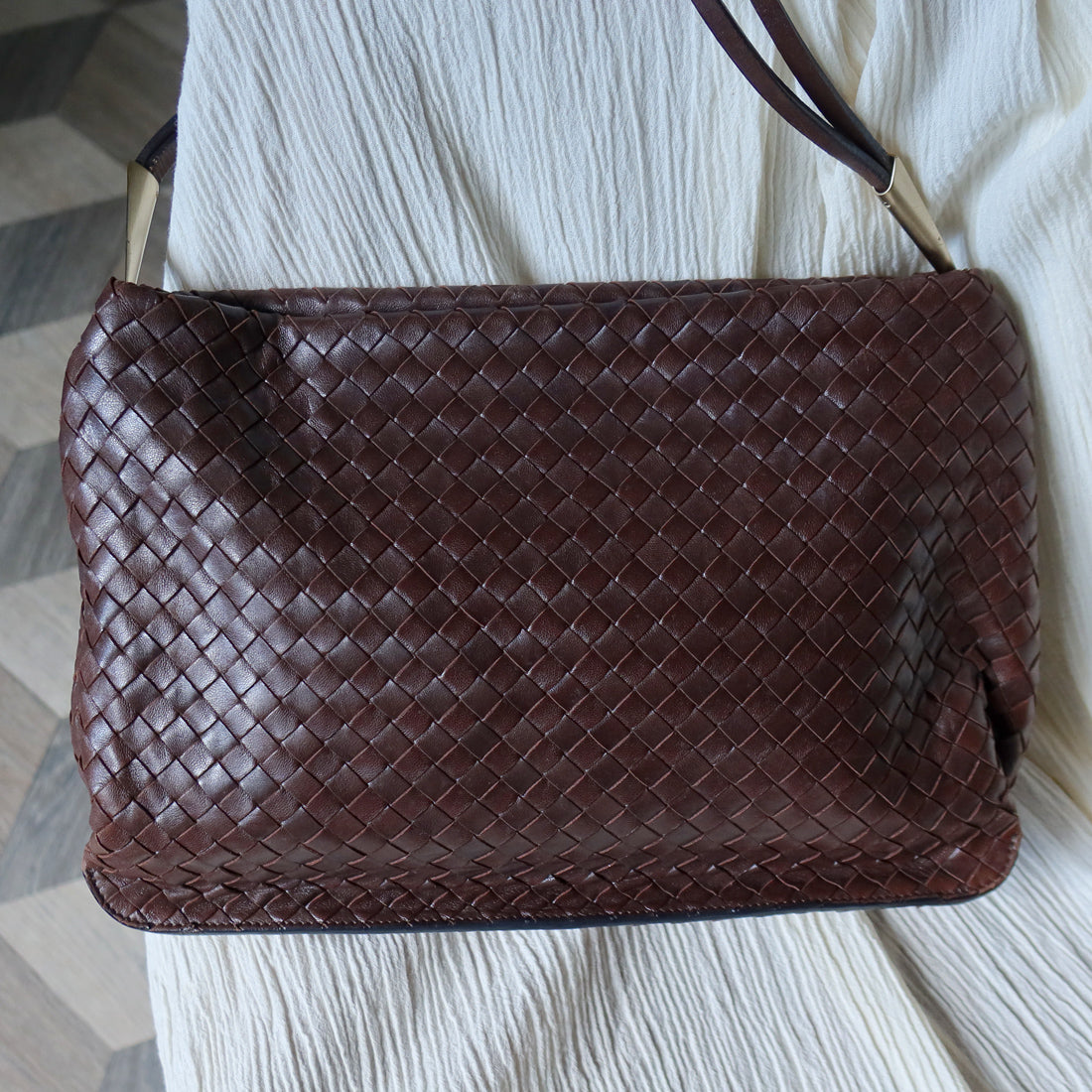 Bottega Veneta Vintage Dark Brown Intrecciato Leather Sardine Shoulder Bag