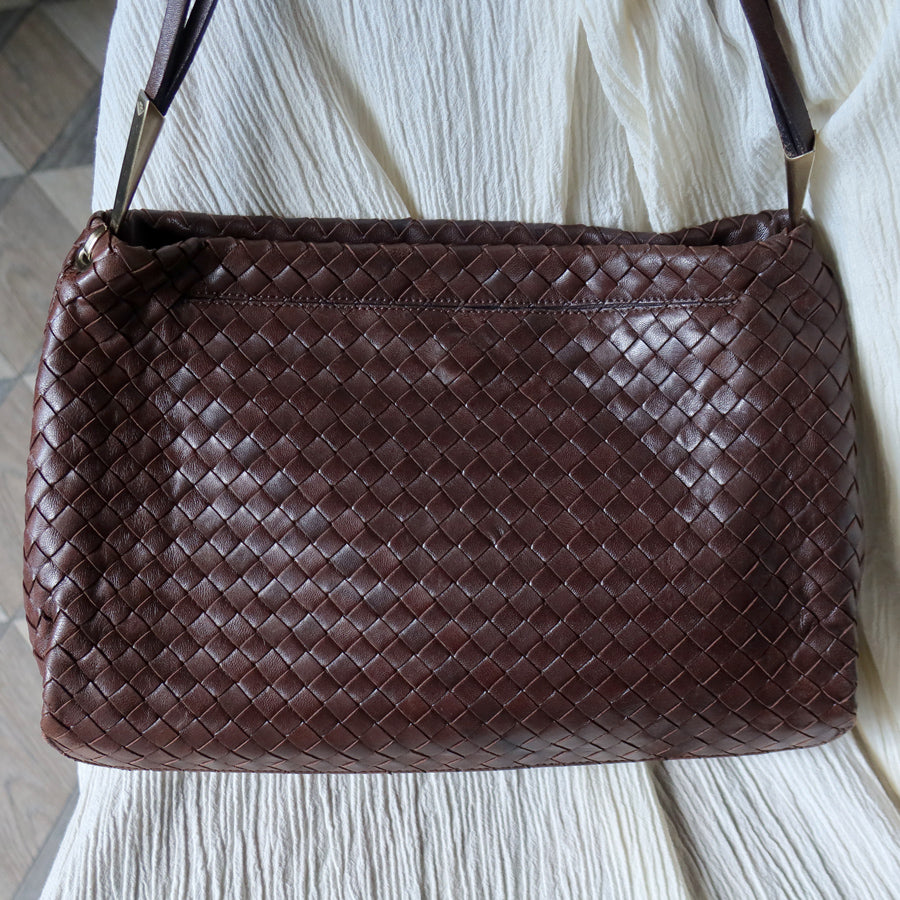 Bottega Veneta Vintage Dark Brown Intrecciato Leather Sardine Shoulder Bag