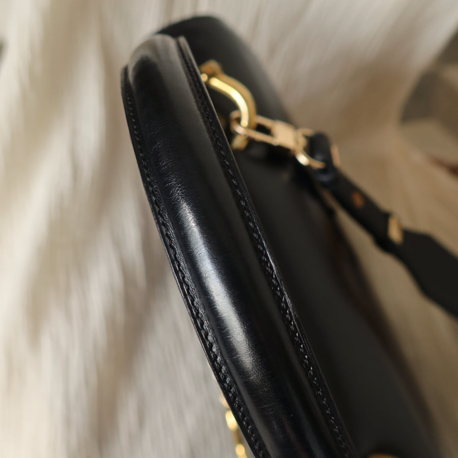 Celine Vintage Classic Black Calfskin Triomphe turn lock 2way Bag