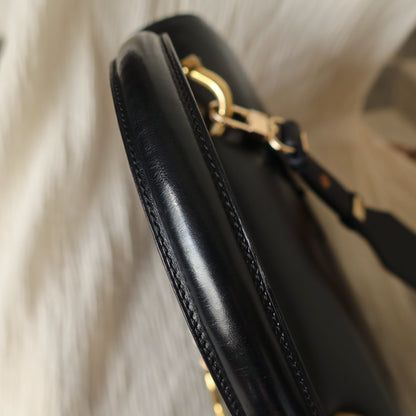 Celine Vintage Classic Black Calfskin Triomphe turn lock 2way Bag