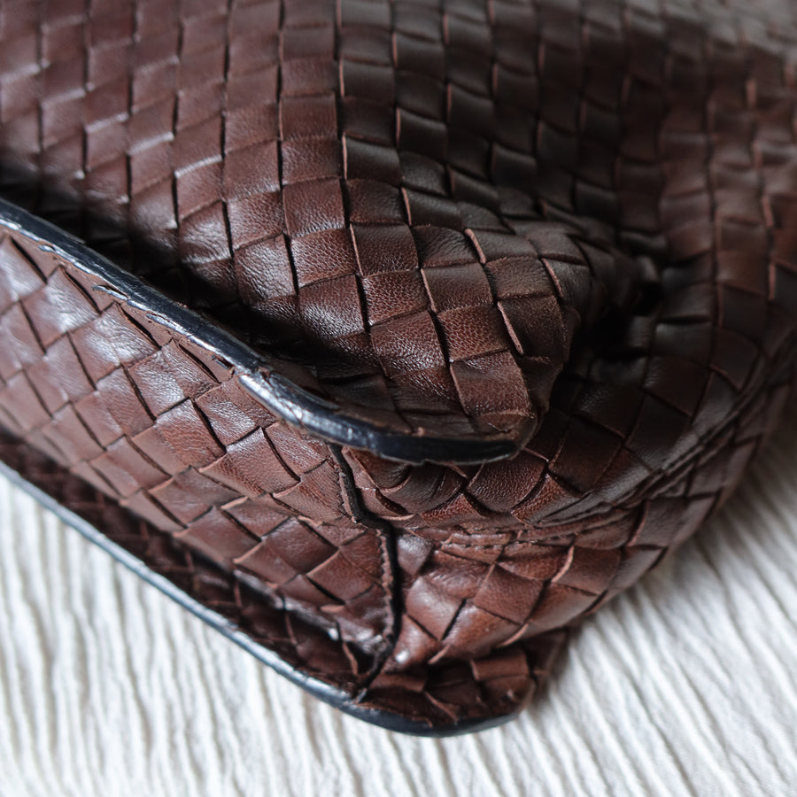 Bottega Veneta Vintage Dark Brown Intrecciato Leather Sardine Shoulder Bag