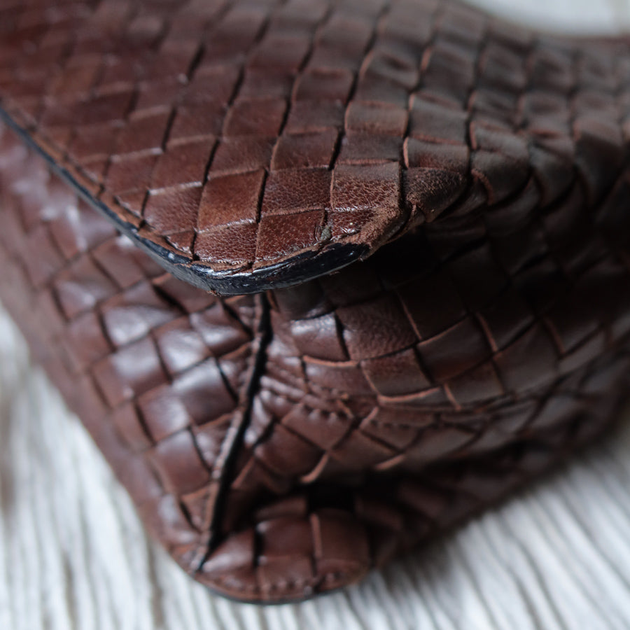 Bottega Veneta Vintage Dark Brown Intrecciato Leather Sardine Shoulder Bag