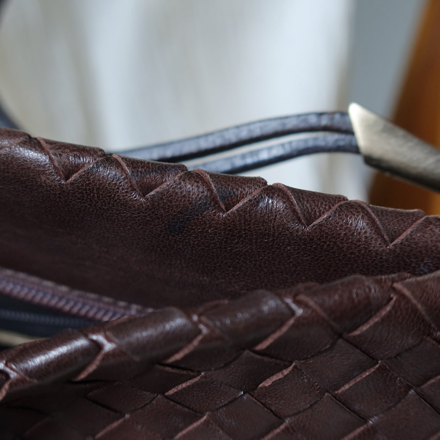 Bottega Veneta Vintage Dark Brown Intrecciato Leather Sardine Shoulder Bag