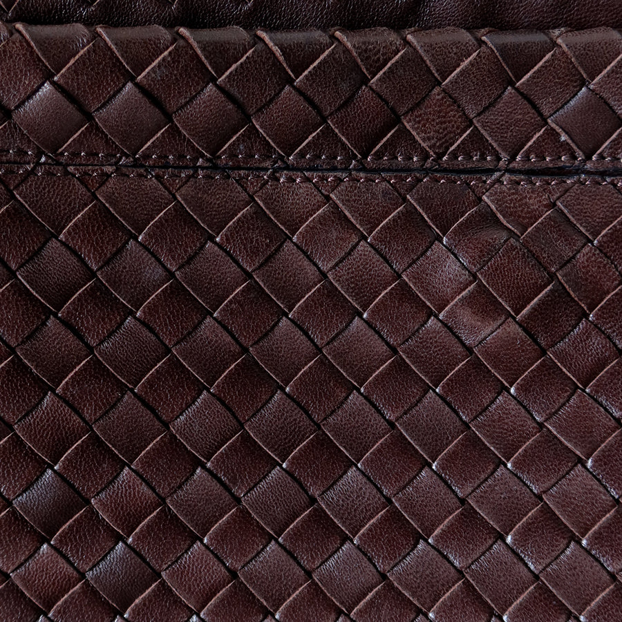 Bottega Veneta Vintage Dark Brown Intrecciato Leather Sardine Shoulder Bag