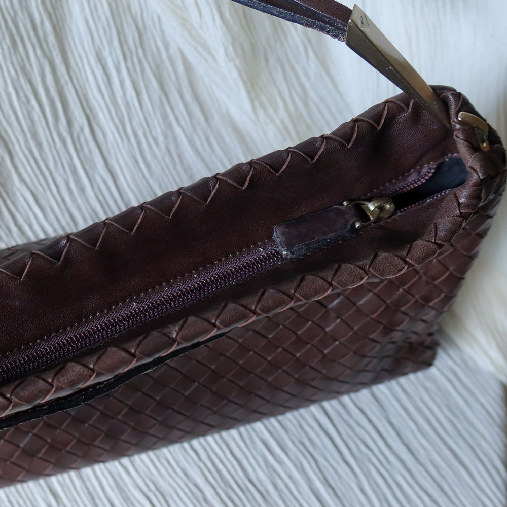 Bottega Veneta Vintage Dark Brown Intrecciato Leather Sardine Shoulder Bag
