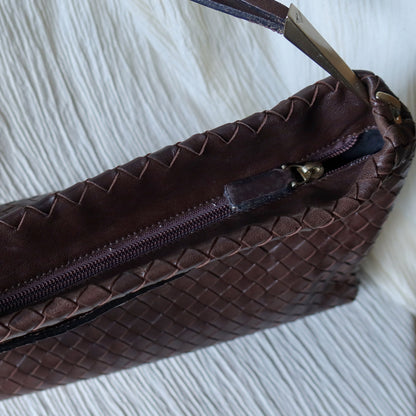 Bottega Veneta Vintage Dark Brown Intrecciato Leather Sardine Shoulder Bag