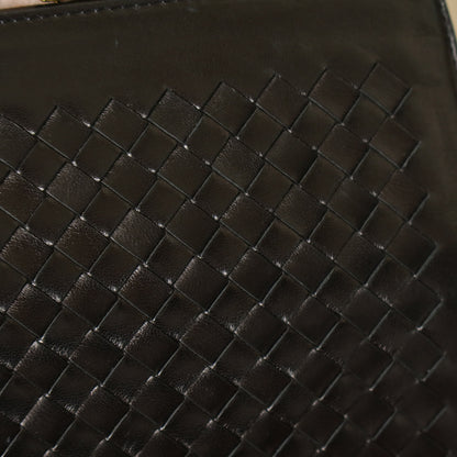 Vintage Bottega Veneta Black Lambskin Intrecciato Top Handle Kiss Lock Lady Bag