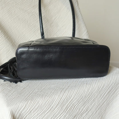 Chanel Vintage Black Lambskin Leather CC Tassel Logo Shoulder Tote Bag