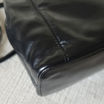 Chanel Vintage Black Lambskin Leather CC Tassel Logo Shoulder Tote Bag