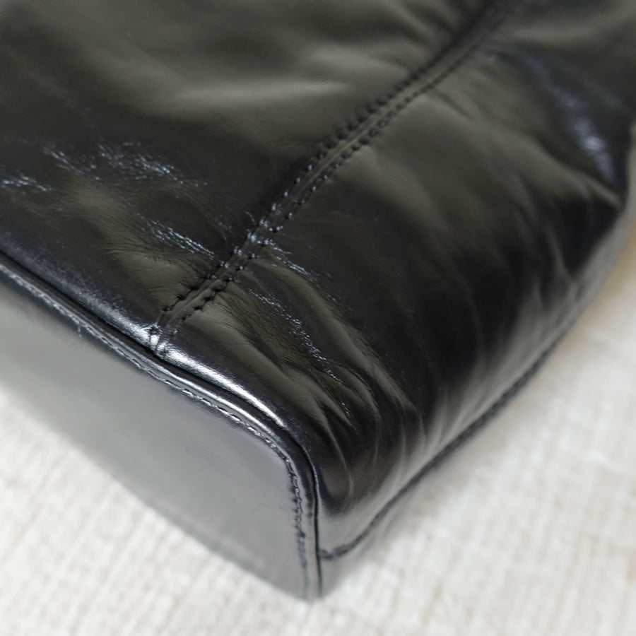 Chanel Vintage Black Lambskin Leather CC Tassel Logo Shoulder Tote Bag