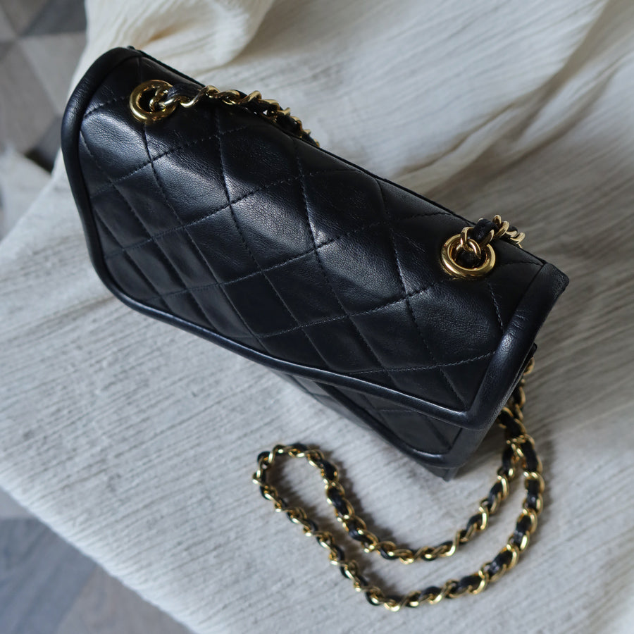 Chanel Vintage Black Lambskin Tassel Asymmetrical Double Flap Bag [3]