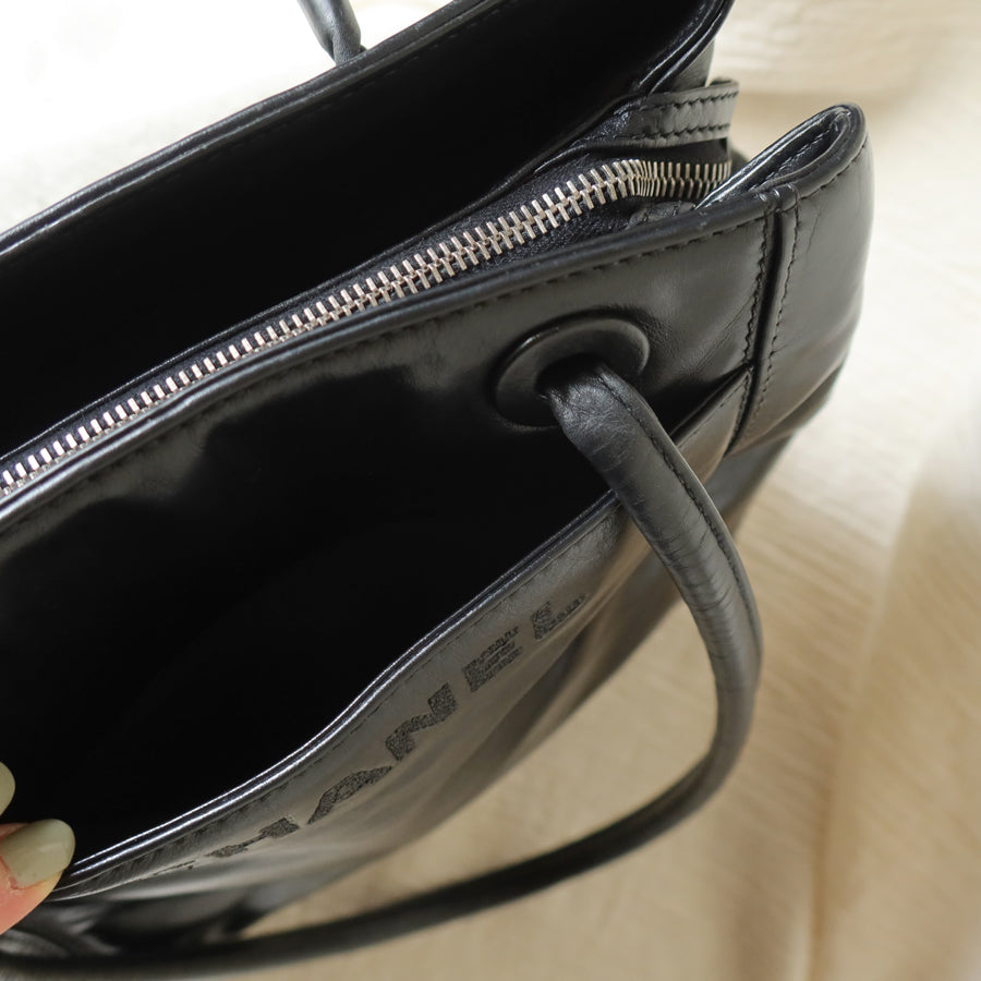 Chanel Vintage Black Lambskin Leather CC Tassel Logo Shoulder Tote Bag