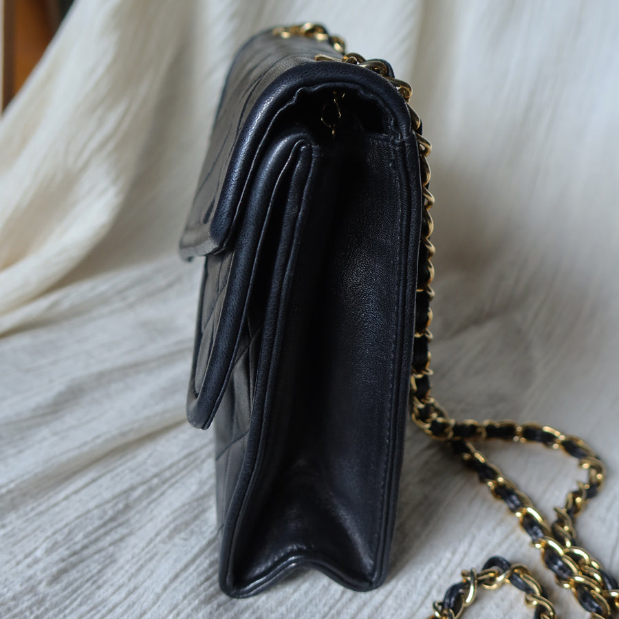 Chanel Vintage Black Lambskin Tassel Asymmetrical Double Flap Bag [3]