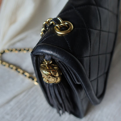 Chanel Vintage Black Lambskin Tassel Asymmetrical Double Flap Bag [3]
