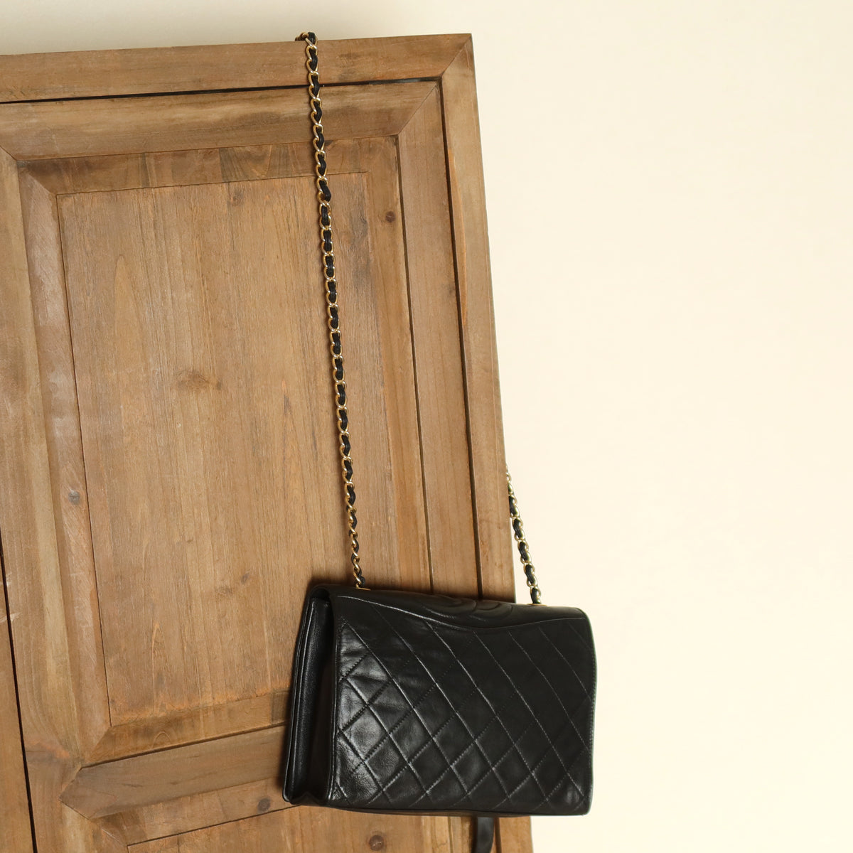 Chanel Vintage Black Lambskin Matelasse Quilted CC mark Flap Bag