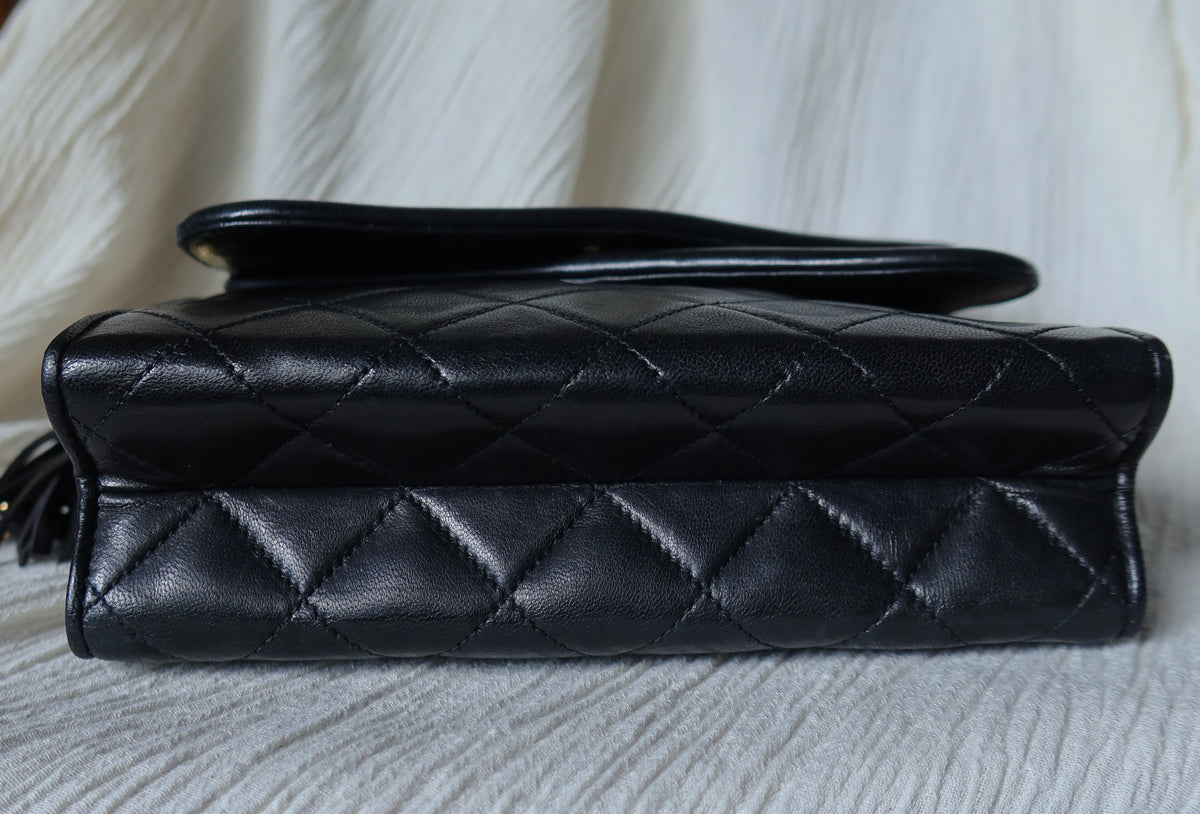 Chanel Vintage Black Lambskin Tassel Asymmetrical Double Flap Bag [3]