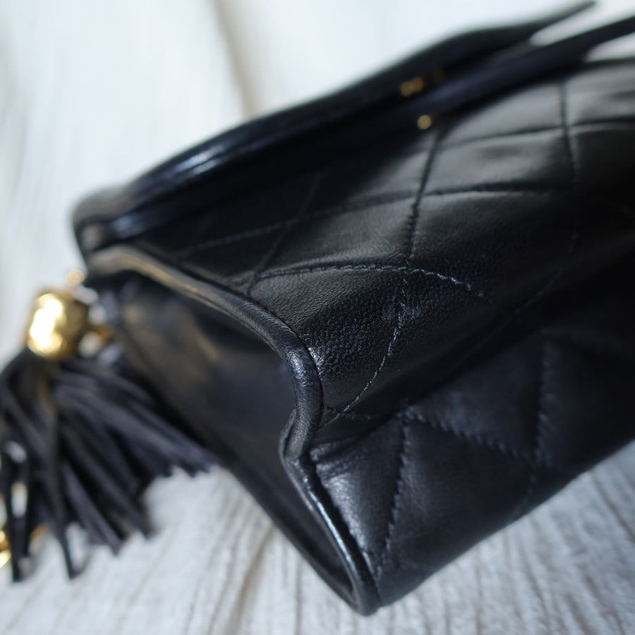 Chanel Vintage Black Lambskin Tassel Asymmetrical Double Flap Bag [3]