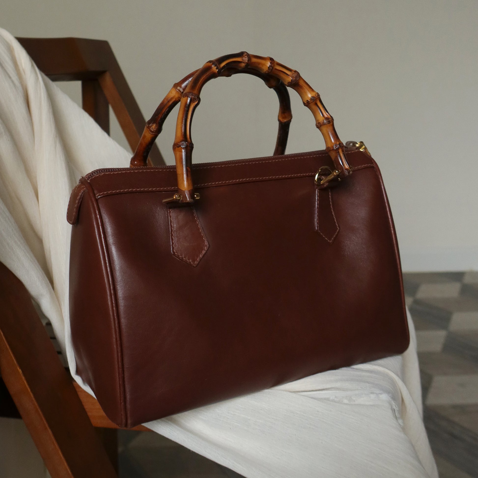 Gucci Vintage Brown Boston Bag with Bamboo Handles - The Tanpopo Room - The Tanpopo  Room