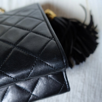 Chanel Vintage Black Lambskin Tassel Asymmetrical Double Flap Bag [3]