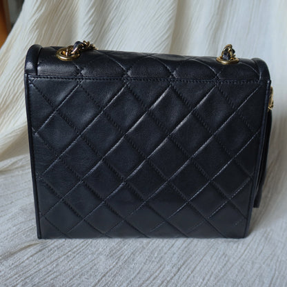 Chanel Vintage Black Lambskin Tassel Asymmetrical Double Flap Bag [3]