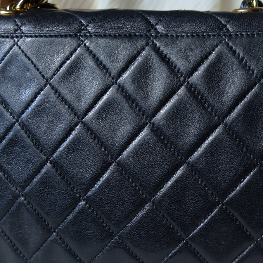 Chanel Vintage Black Lambskin Tassel Asymmetrical Double Flap Bag [3]