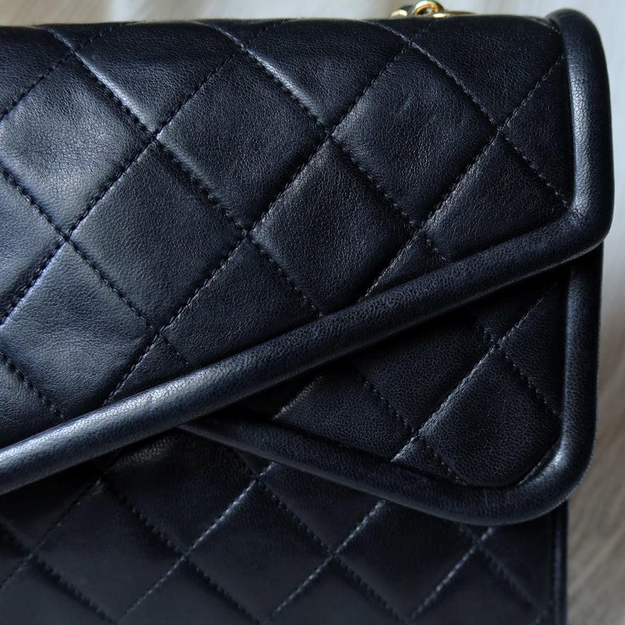 Chanel Vintage Black Lambskin Tassel Asymmetrical Double Flap Bag [3]