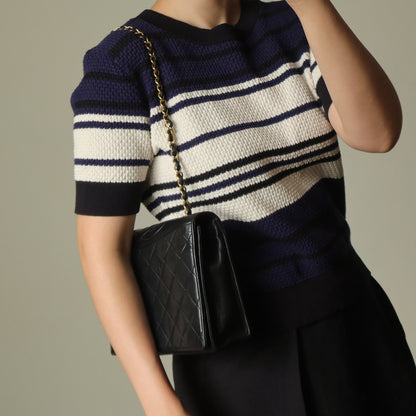 Chanel Vintage Black Lambskin Matelasse Quilted CC mark Flap Bag