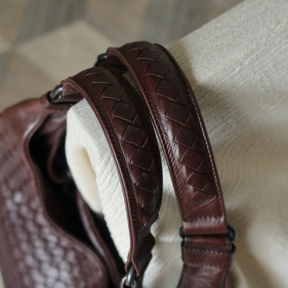 Bottega Veneta Vintage Dark Brown Intrecciato Campana Hobo Shoulder Bag M2