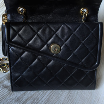 Chanel Vintage Black Lambskin Tassel Asymmetrical Double Flap Bag [3]