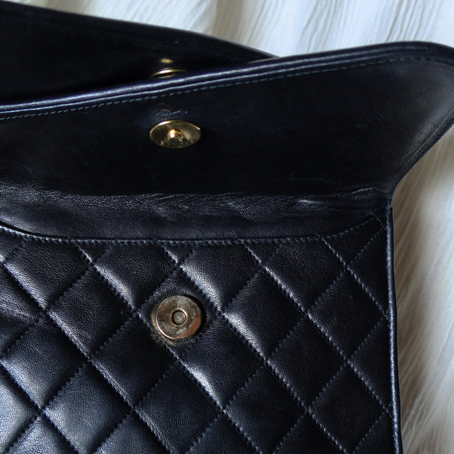 Chanel Vintage Black Lambskin Tassel Asymmetrical Double Flap Bag [3]
