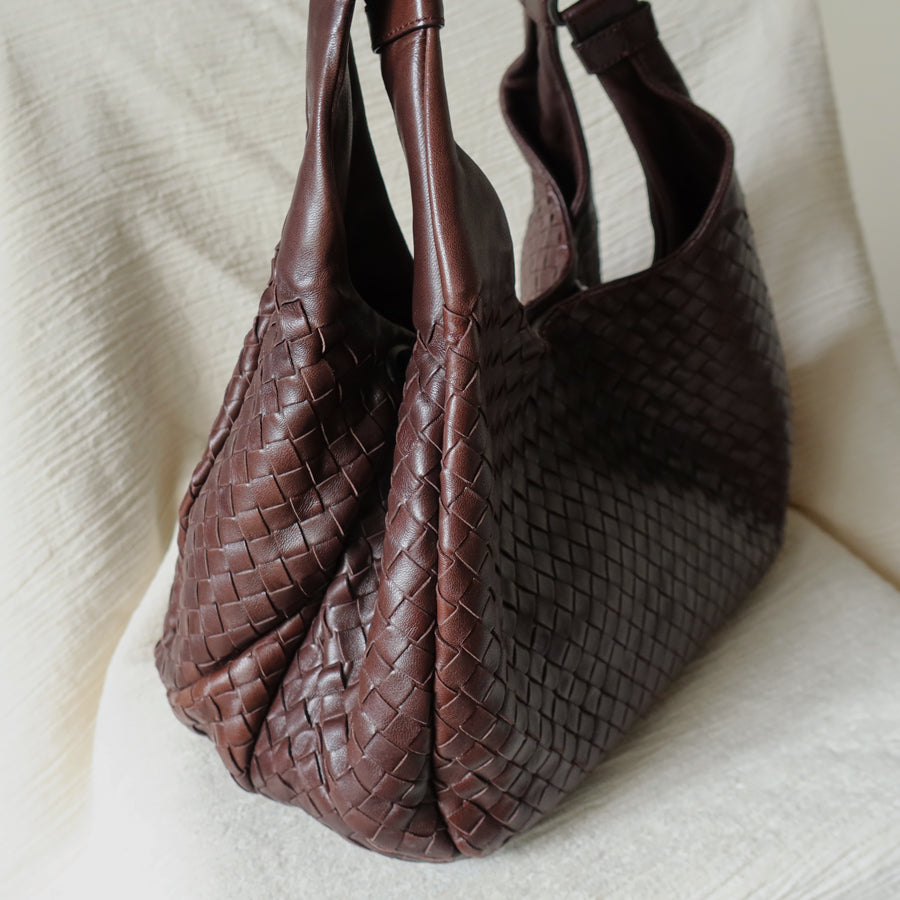 Bottega Veneta Vintage Dark Brown Intrecciato Campana Hobo Shoulder Bag M2
