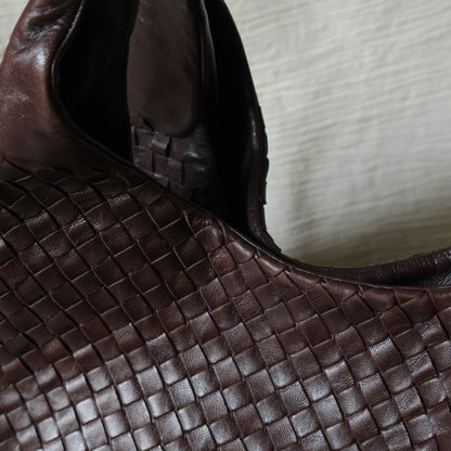 Bottega Veneta Vintage Dark Brown Intrecciato Campana Hobo Shoulder Bag M2