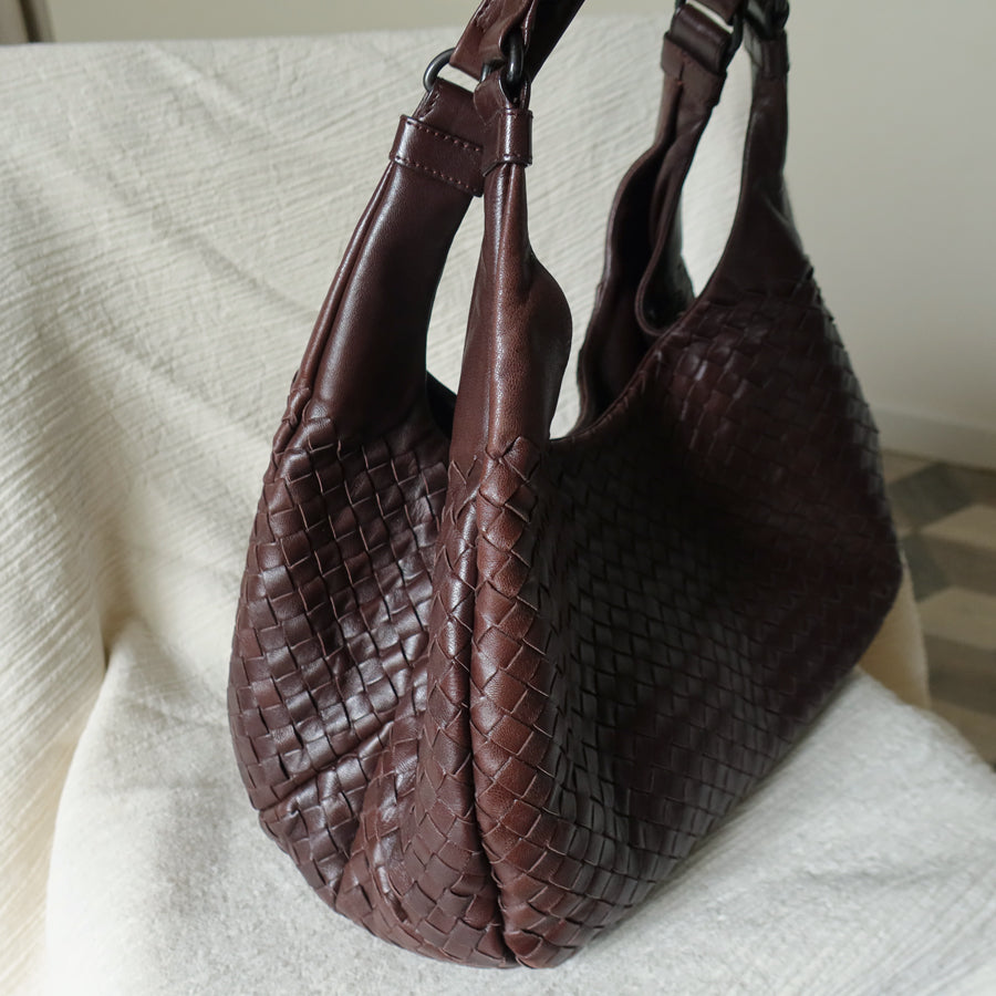 Bottega Veneta Vintage Dark Brown Intrecciato Campana Hobo Shoulder Bag M2