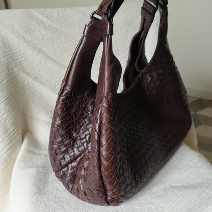 Bottega Veneta Vintage Dark Brown Intrecciato Campana Hobo Shoulder Bag M2