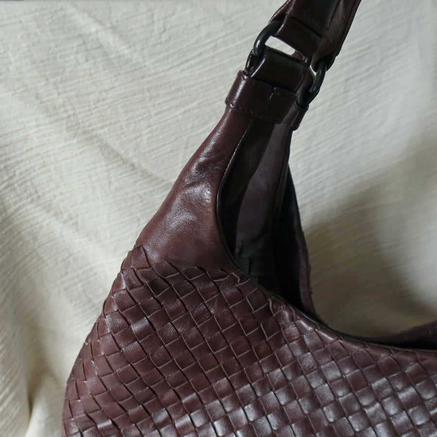 Bottega Veneta Vintage Dark Brown Intrecciato Campana Hobo Shoulder Bag M2
